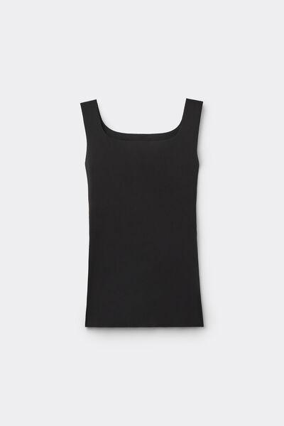 Black Silk Touch Wide Shoulder Straps Cotton Camisole, Black, large image number 4