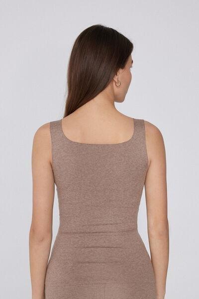 Brown Silk Touch Wide Shoulder Straps Tank Top, 5701_924Y, large image number 1