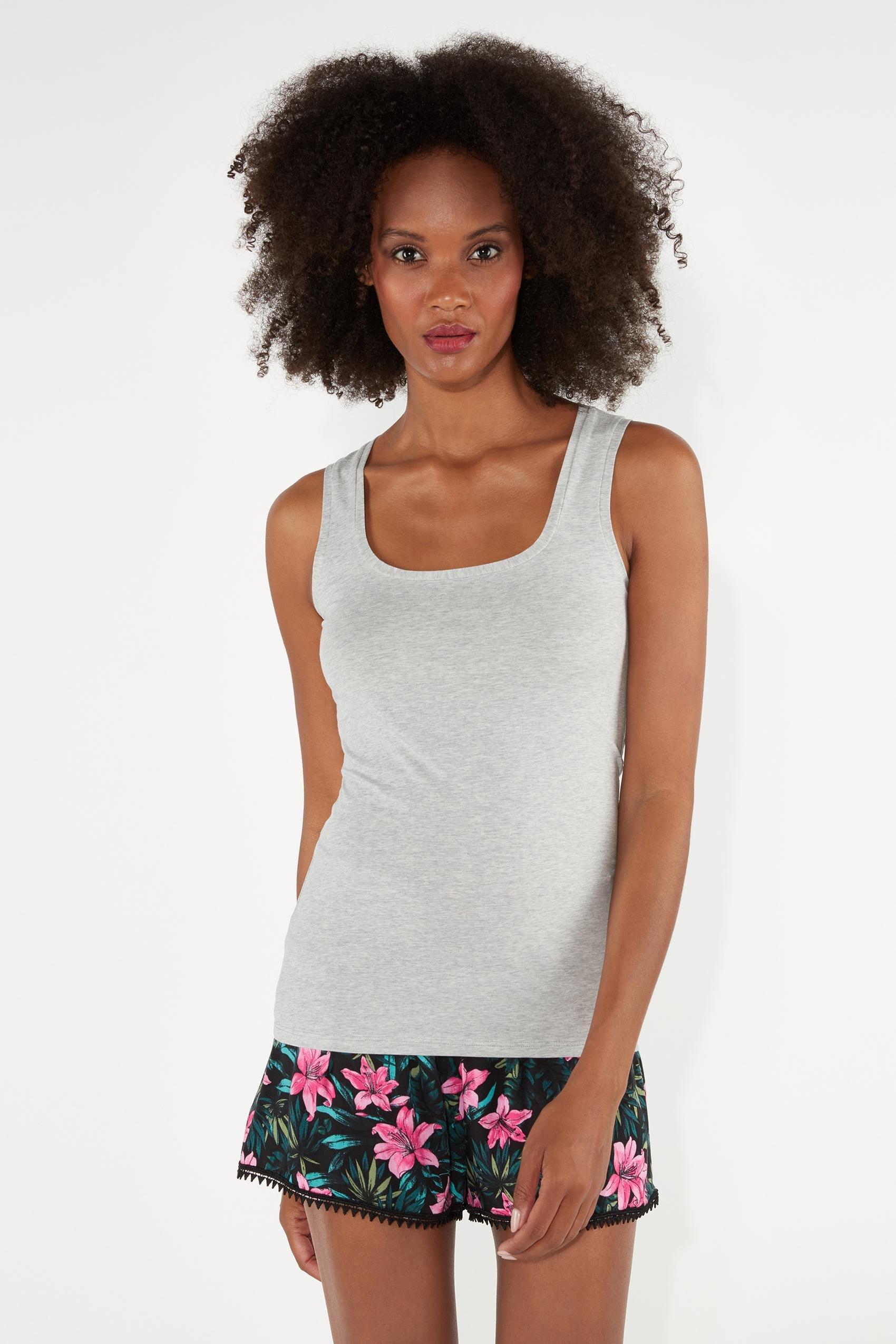 Grey U-Neck Cotton Tank Top, Light Grey Blend, large image number 1