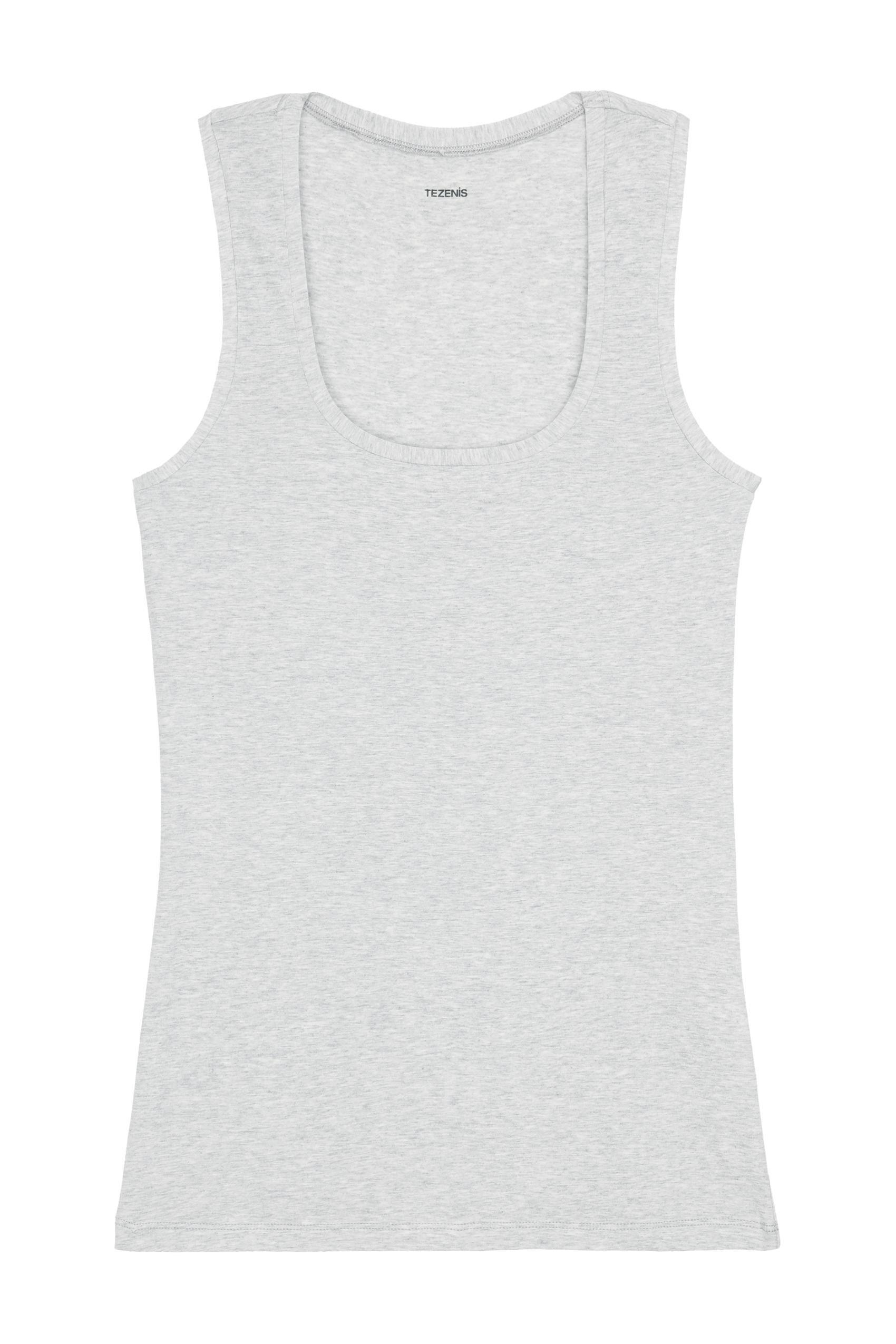 Grey U-Neck Cotton Tank Top, Light Grey Blend, large image number 4