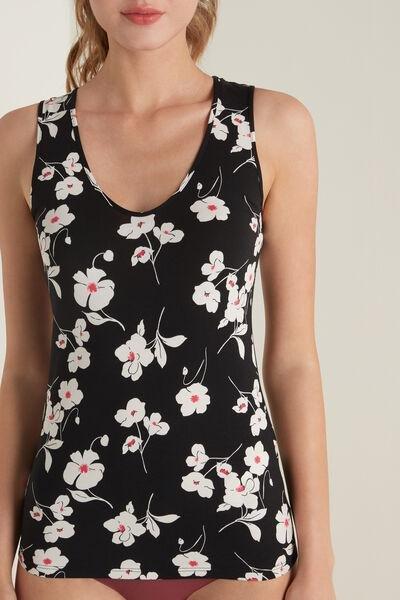 Black Rounded V-Neck Cotton Camisole, 5701_333U, large image number 0