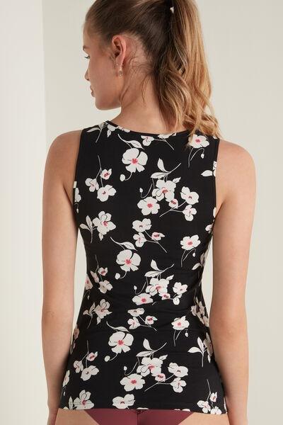 Black Rounded V-Neck Cotton Camisole, 5701_333U, large image number 2
