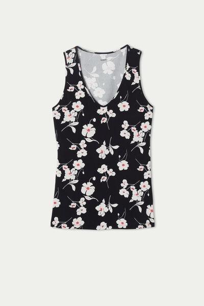 Black Rounded V-Neck Cotton Camisole, 5701_333U, large image number 4