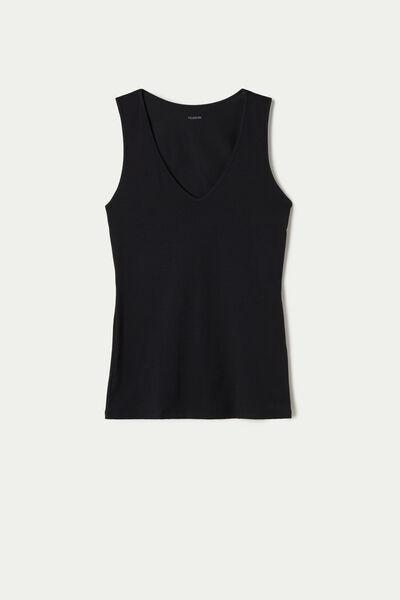 Tezenis - Black Wide Shoulder V-Neck Cotton Camisole