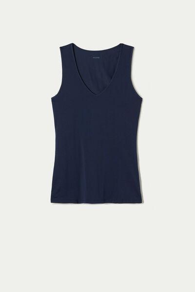 Tezenis - Blue Wide Shoulder V-Neck Cotton Camisole