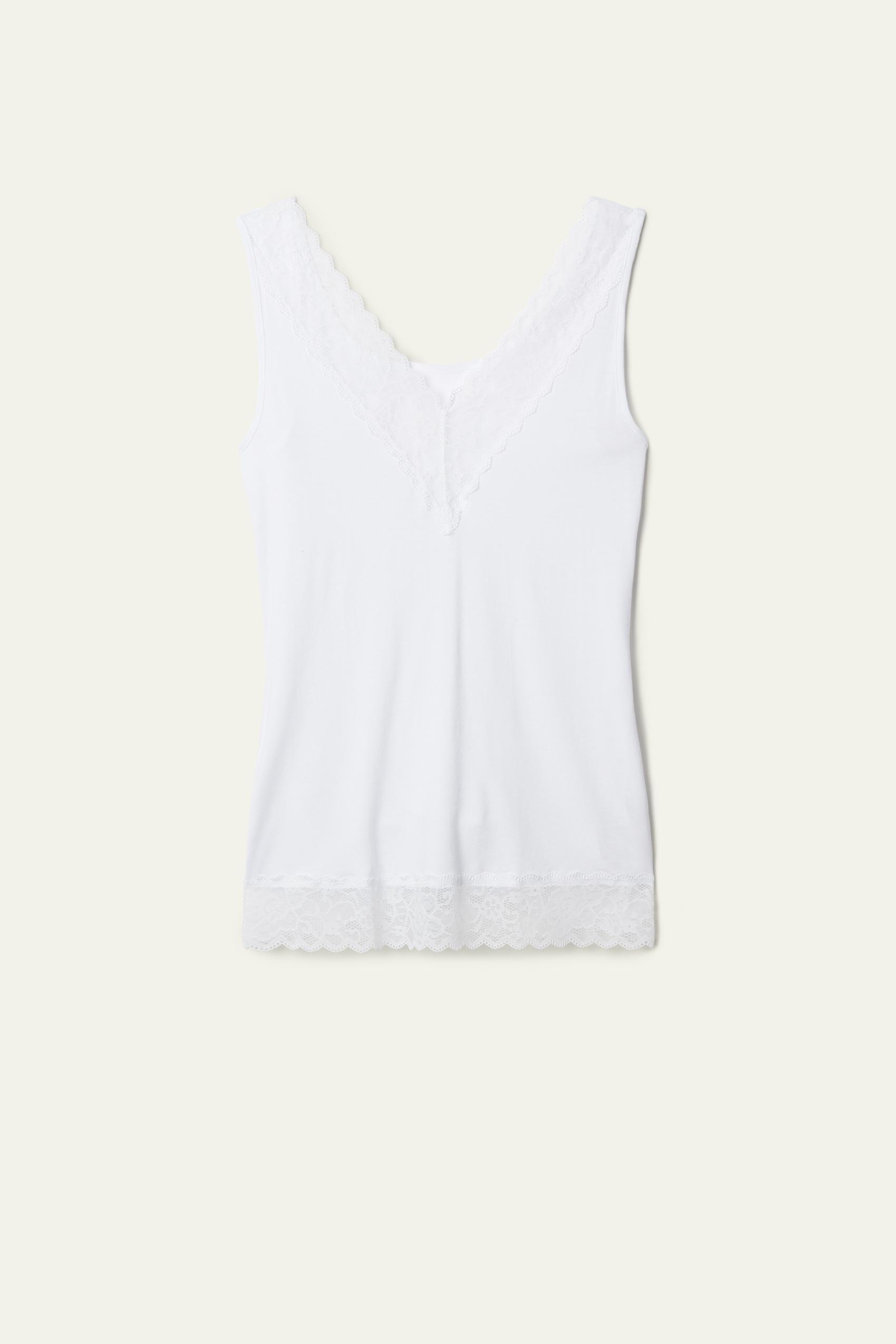 White Reversible V-Neck Lace Vest Top, , large image number 1