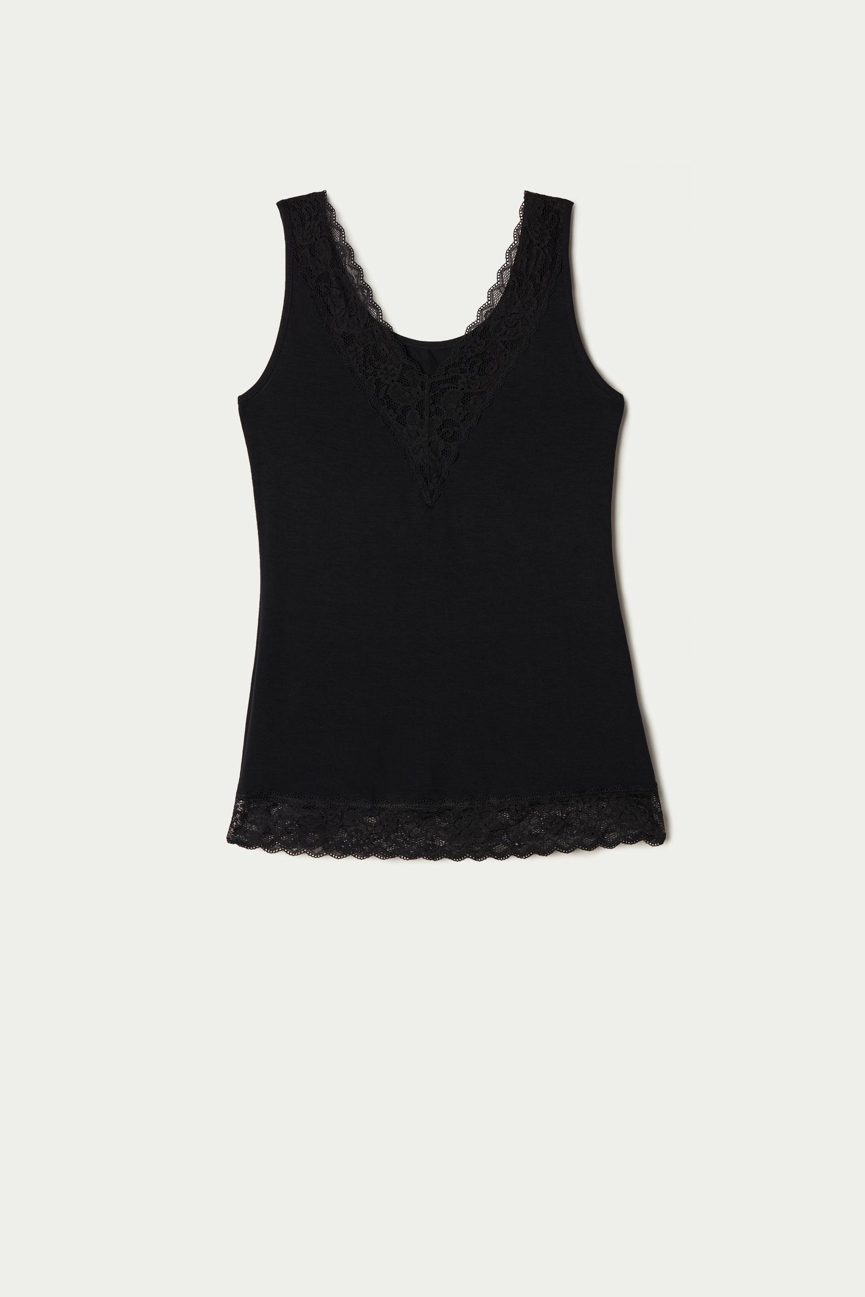 Black Reversible V-Neck Lace Vest Top, , large image number 1