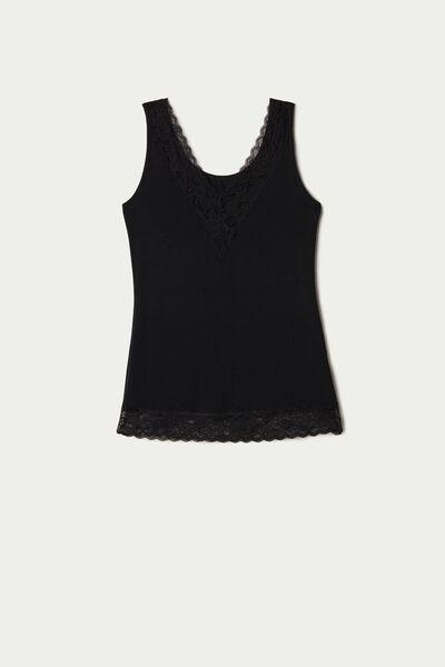 Black Reversible V-Neck Lace Vest Top, , large image number 7