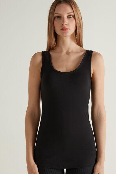 Black Long Recycled Viscose Camisole, , large image number 0