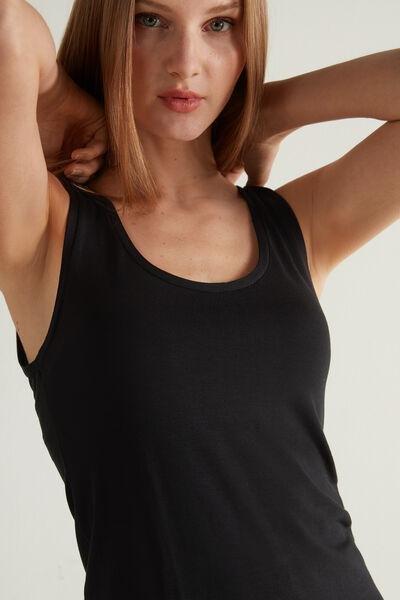 Black Long Recycled Viscose Camisole, , large image number 1