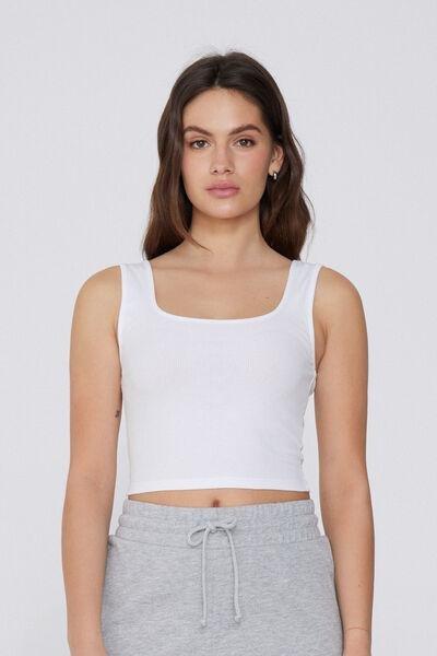 White Ribbed Crop Top, , medium