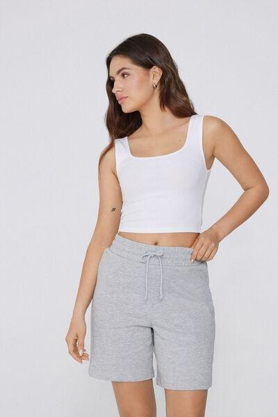 White Ribbed Crop Top, White, medium