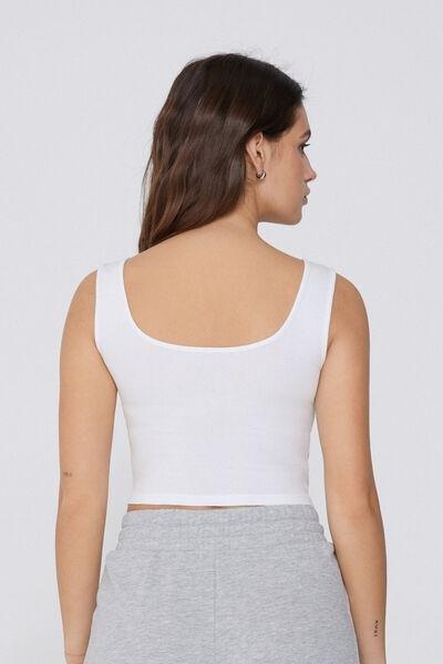 White Ribbed Crop Top, White, medium