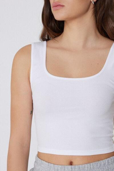 White Ribbed Crop Top, White, large image number 3