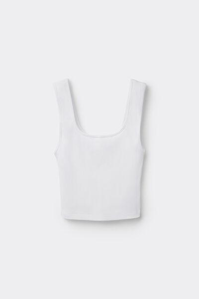 White Ribbed Crop Top, White, large image number 4