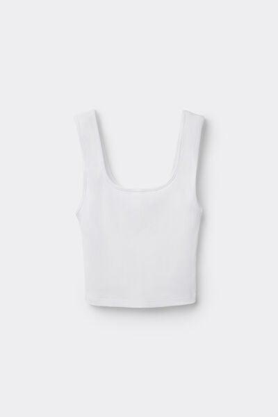 White Ribbed Crop Top, White, large image number 4