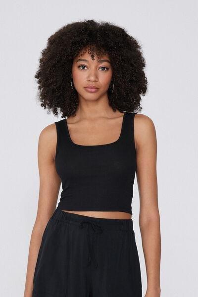 Black Ribbed Crop Top, , medium