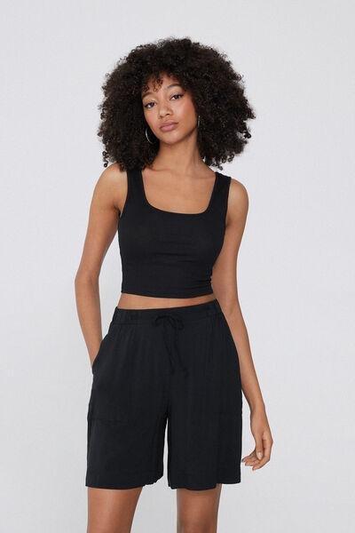 Black Ribbed Crop Top, , large image number 1