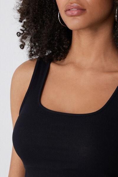 Black Ribbed Crop Top, Black, large image number 3