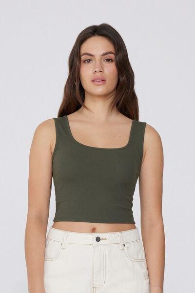 Green Ribbed Crop Top, , medium
