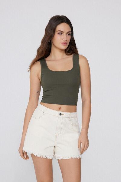 Green Ribbed Crop Top, , large image number 1