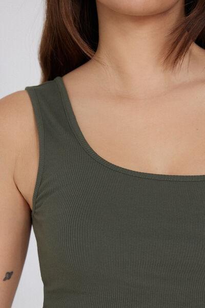 Green Ribbed Crop Top, , large image number 3