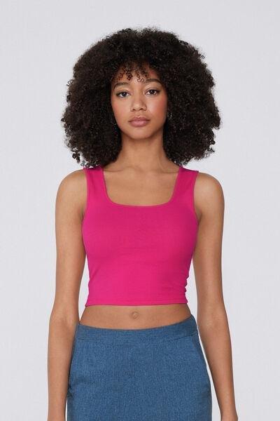 Pink Ribbed Crop Top, , medium