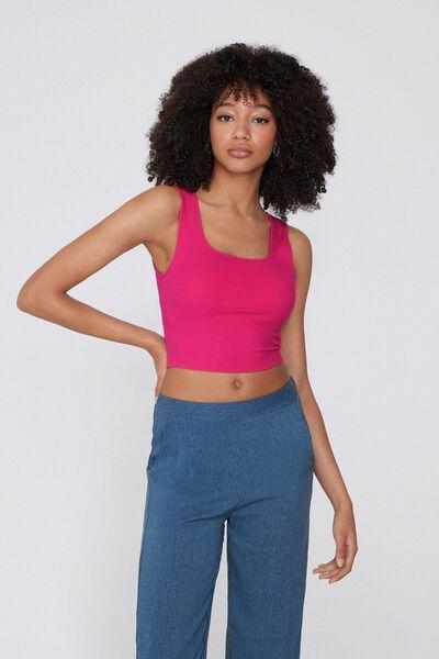Pink Ribbed Crop Top, , large image number 1