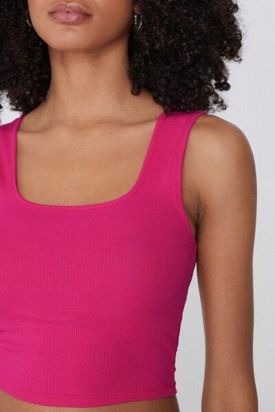 Pink Ribbed Crop Top, , large image number 3