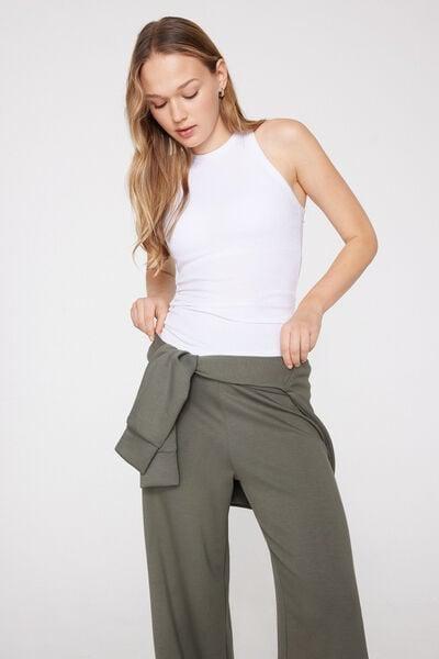 White Ribbed Cotton Racerback Vest Top, White, large image number 0