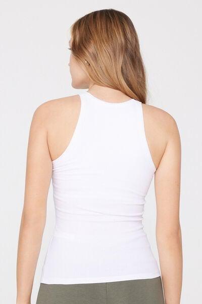 White Ribbed Cotton Racerback Vest Top, White, large image number 2