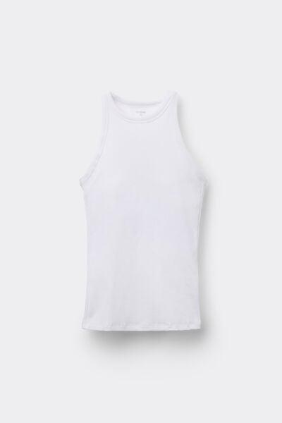 White Ribbed Cotton Racerback Vest Top, White, large image number 4