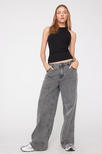 Black Ribbed Cotton Racerback Vest Top, Black, large image number 0