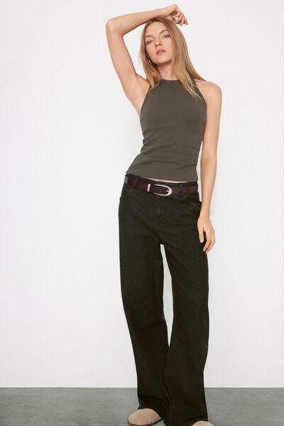 Green Ribbed Cotton Racerback Vest Top, 5701_226Z, large image number 0