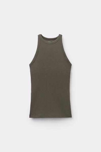 Green Ribbed Cotton Racerback Vest Top, 5701_226Z, large image number 4