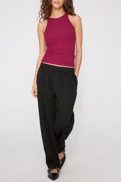 Red Ribbed Cotton Racerback Vest Top, 5701_343Z, large image number 0
