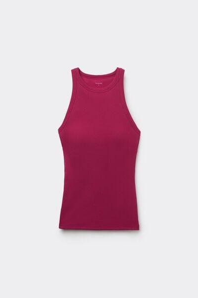 Red Ribbed Cotton Racerback Vest Top, 5701_343Z, large image number 4