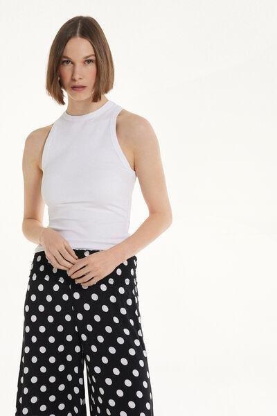 White Ribbed Cotton Racer Back Tank Top, , large image number 1