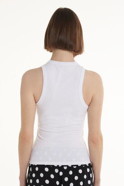 White Ribbed Cotton Racer Back Tank Top, , large image number 2