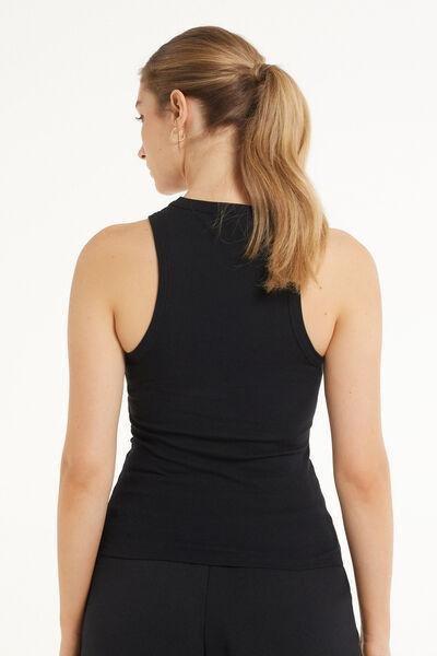 Black Ribbed Racer Back Tank Top, , large image number 2