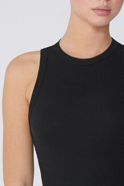 Black Ribbed Racer Back Tank Top, , large image number 2