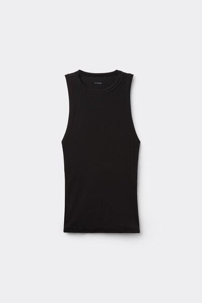 Black Ribbed Racer Back Tank Top, , large image number 3