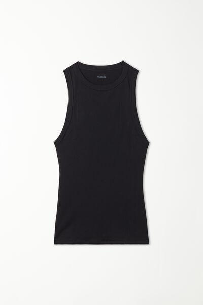 Black Ribbed Racer Back Tank Top, , large image number 4