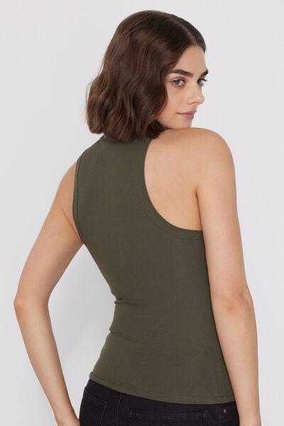 Green Ribbed 100% Cotton Racer Back Camisole, 5701_226Z, large image number 2