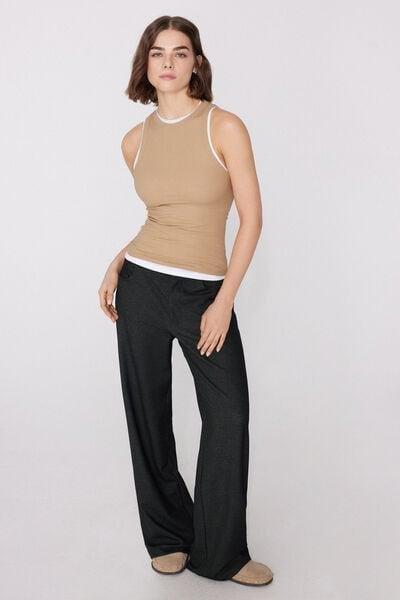 Beige Ribbed Cotton Racer Back Camisole, 5701_361Z, large image number 0