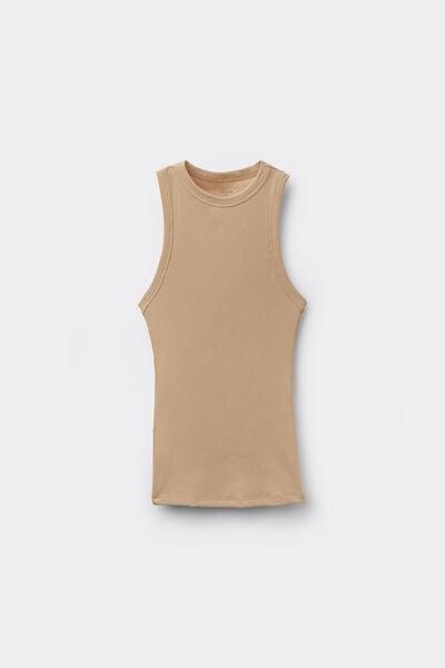 Beige Ribbed Cotton Racer Back Camisole, 5701_361Z, large image number 4