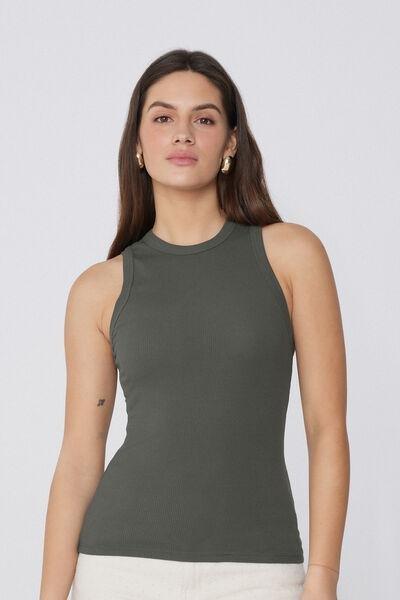Green Ribbed Racer Back Camisole, , large image number 0
