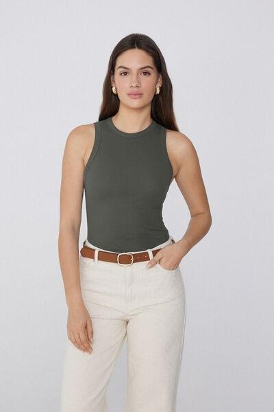 Green Ribbed Racer Back Camisole, , large image number 1