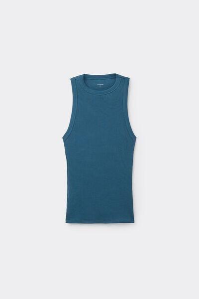 Blue Ribbed Cotton Racer Back Camisole, 5701_510Z, large image number 0
