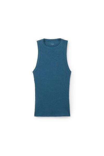 Blue Ribbed Cotton Racer Back Camisole, 5701_510Z, large image number 1